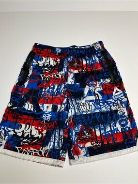 Reebok Red Blue White Graffiti-Print Athletic Shorts size 18